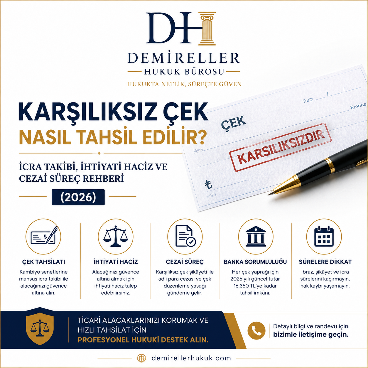Karşılıksız Çek Nasıl Tahsil Edilir? İcra Takibi, İhtiyati Haciz ve Cezai Süreç Rehberi (2026)